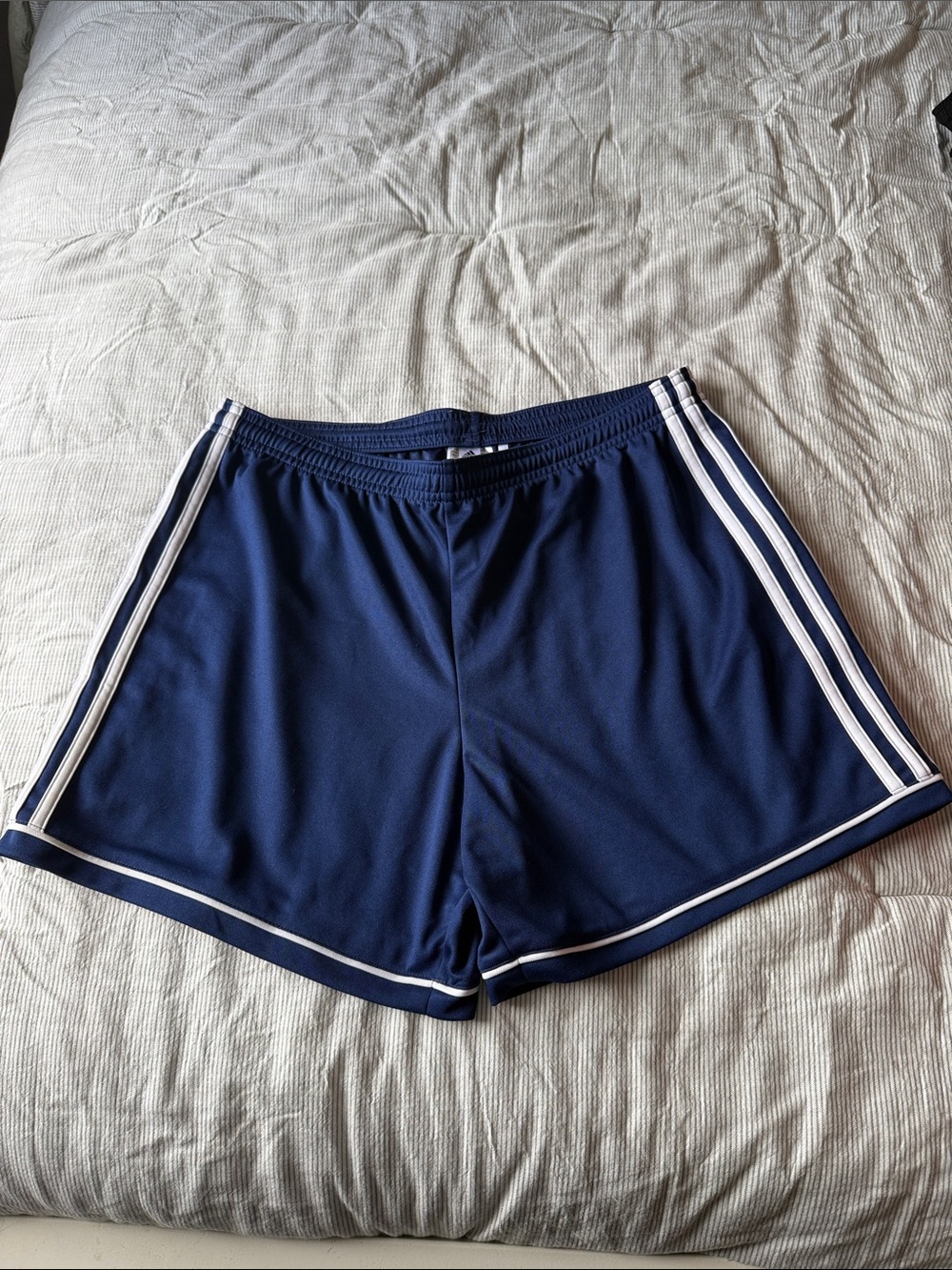Navy Women's Adidas Athletic Shorts with White Stripe